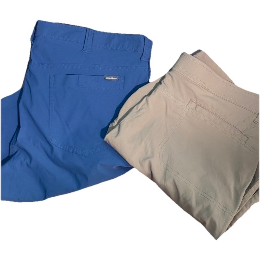2 Mens 40 Waist Nylon Shorts Eddie Bauer Wrangler Blue Tan Fishing Outdoors